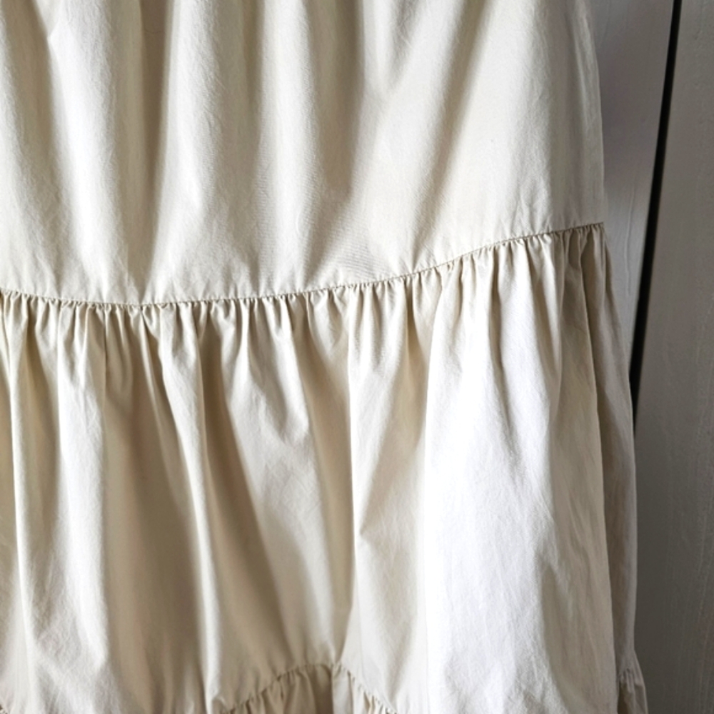 Xirena Angeline Tiered Cotton Midi Skirt XL Cream Boho Poplin Skirt w/ Pockets - Picture 6 of 8